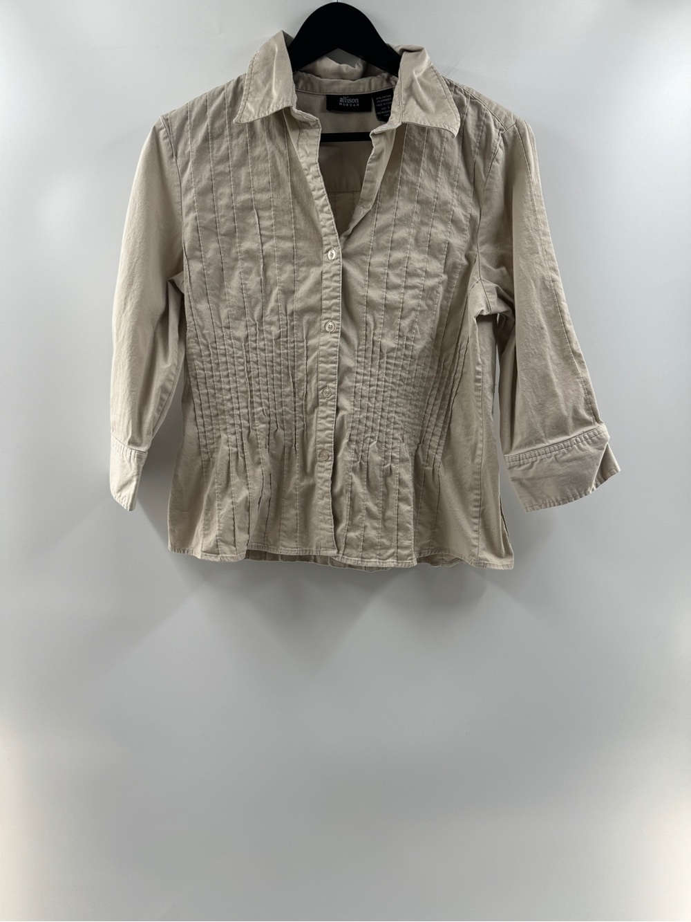 Allison Morgan Taupe Stretch Pintuck Button Up Blouse Women’s Large